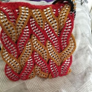Red and Gold Braided Front PopTab Handbag